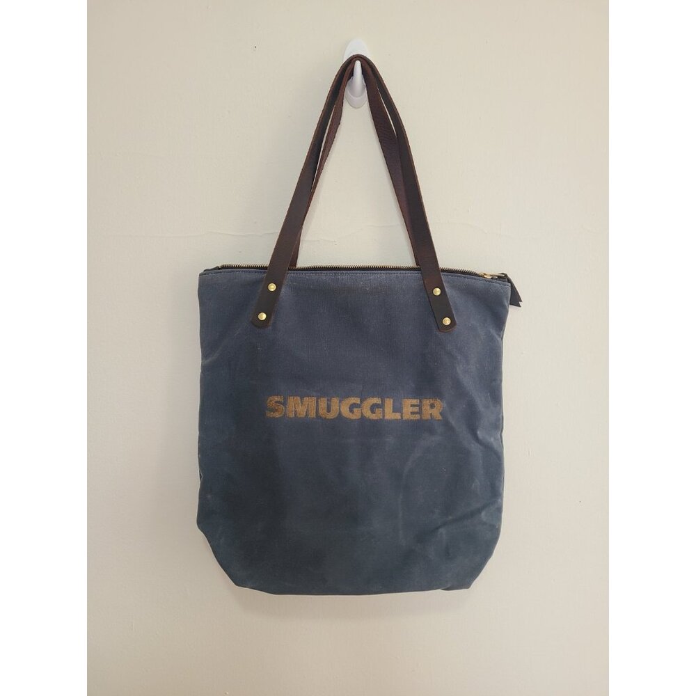 General Knot & Co Smuggler Waxed Canvas Portfolio Tote Bag Leather Straps Blue